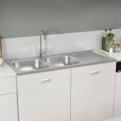 Кухненска мивка с две корита, сребриста, 1200x600x155 мм, инокс