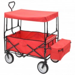 Сгъваема ръчна количка с покривало, стомана, червена