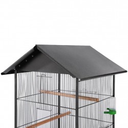 Клетка за птици с покрив, стомана, черна, 66x66x155 cм