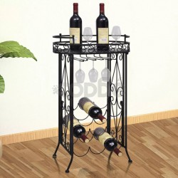 Метална стойка за вино с табла и поставки за чаши - 9 бутилки 