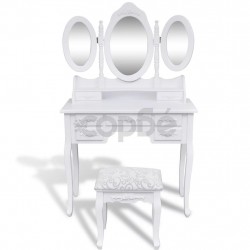 Тоалетка с табуретка и 3 огледала, бяла 