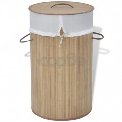 Бамбуков кош за пране, кръгъл, натурален цвят