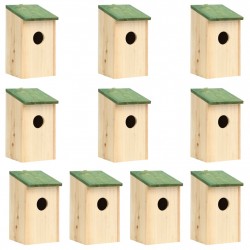 Къщи за птици, 10 бр, чам масив, 12x12x22 см