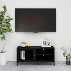ТВ шкаф, черен, 90x30x44 см, стомана и стъкло