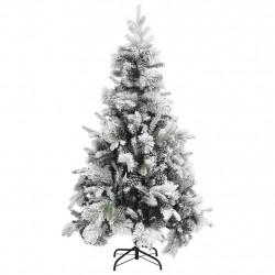 Коледна елха с флокиран сняг и шишарки, 195 см, PVC и PE