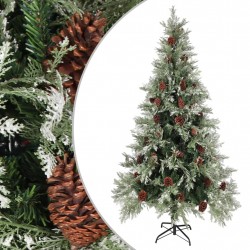 Коледна елха с шишарки, зелено и бяло, 225 см, PVC и PE