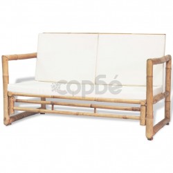 2-местен градински диван с възглавници, бамбук