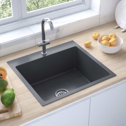 Ръчно изработена кухненска мивка с преливник, черна, инокс