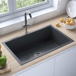 Ръчно изработена кухненска мивка с цедка, черна, инокс