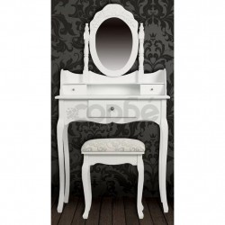 Тоалетка с огледало и табуретка, бяла 