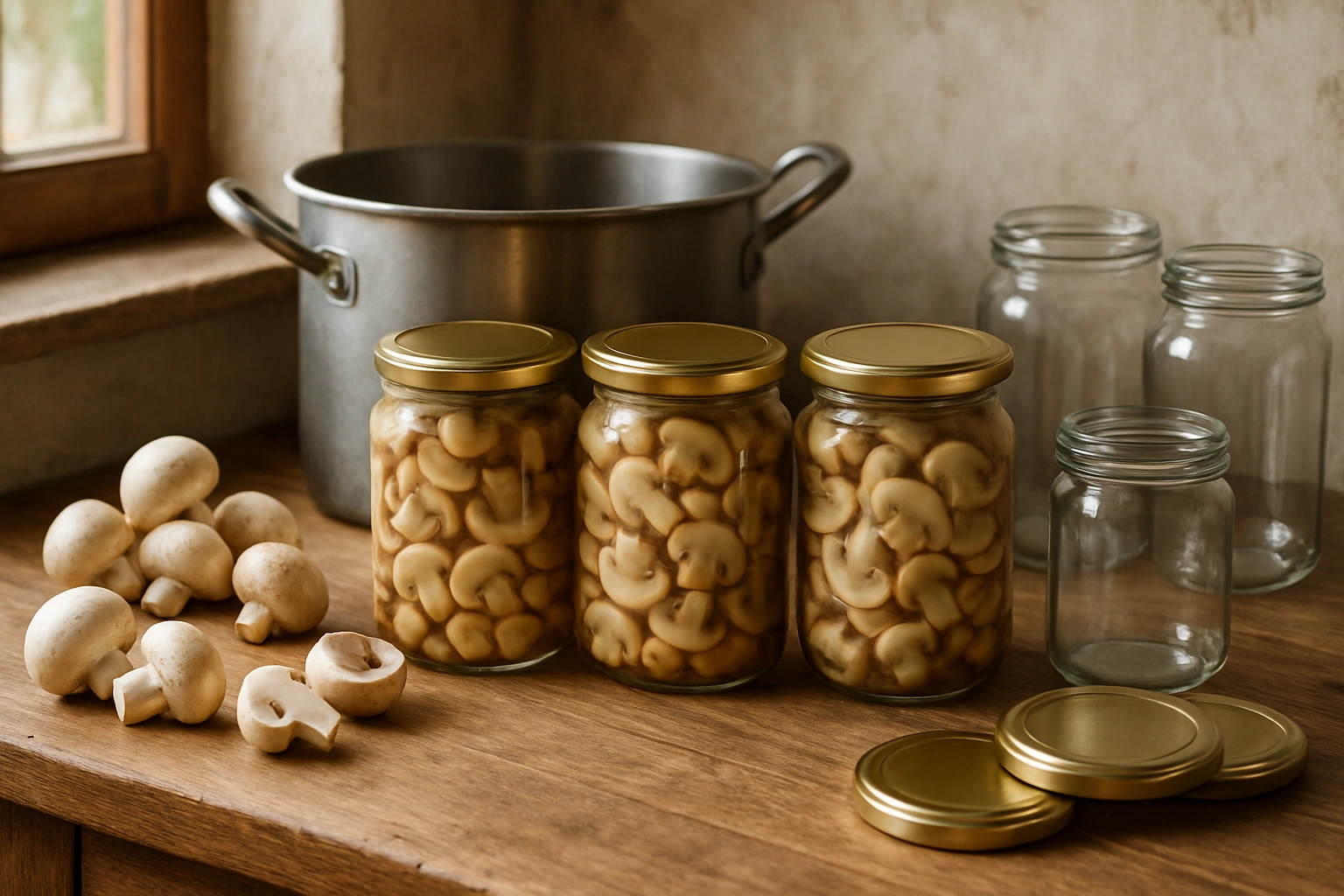 Бланширани гъби в буркани