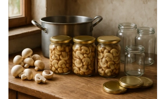 Бланширани гъби в буркани