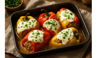 Класически пълнени чушки с кайма и ориз на фурна