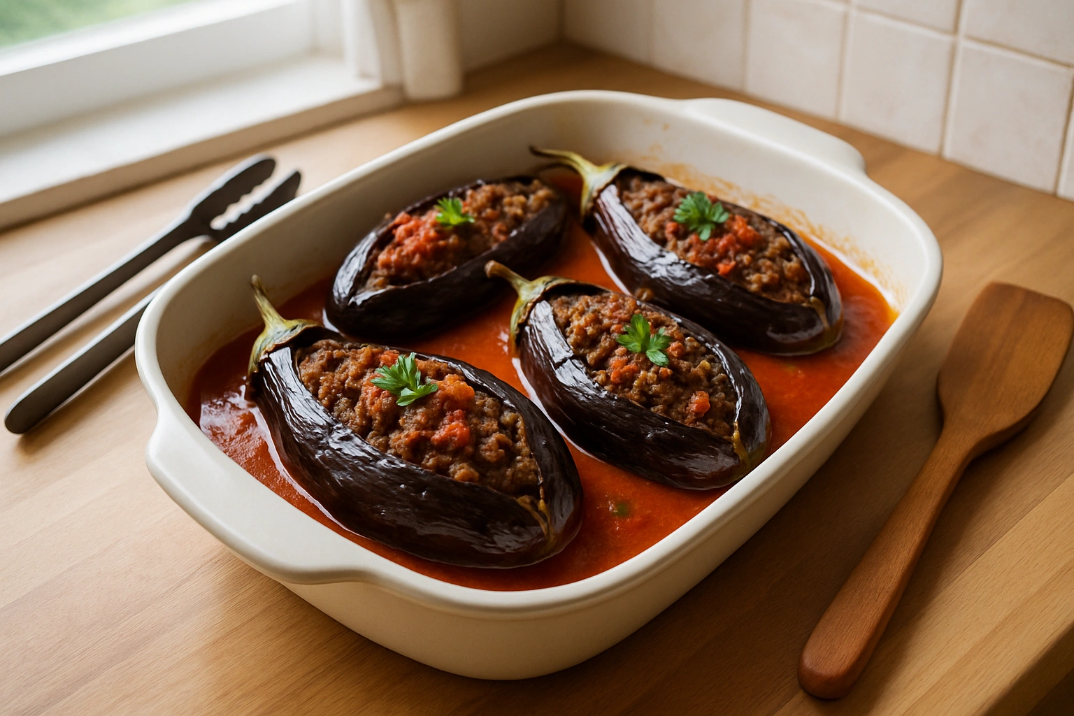 Турска кухня пълнени патладжани с кайма