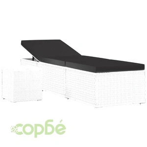 Шезлонг с шалте и маса за чай, бял полиратан