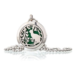Aromatherapy Jewellery Necklace - Cat and Flowers 25mm