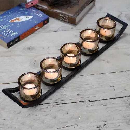 Centrepiece Iron Votive Candle Holder - 5 Cup Ledge ➤ топ цена ➤ sorbe.bg