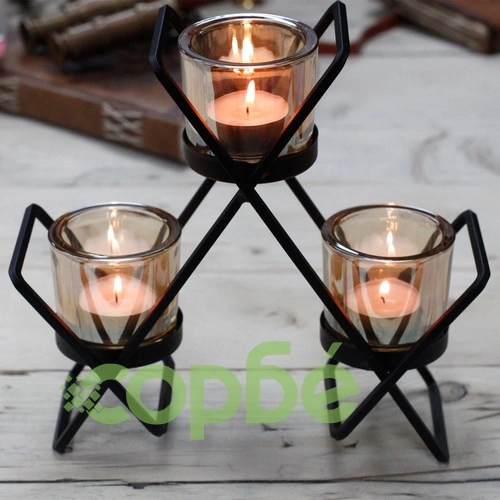 Centrepiece Iron Votive Candle Holder - 3 Cup Triangle ➤ топ цена ➤ sorbe.bg