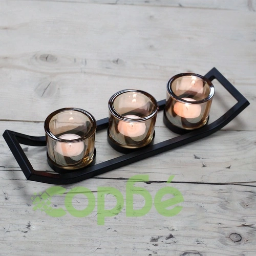 Centrepiece Iron Votive Candle Holder - 3 Cup Ledge ➤ топ цена ➤ sorbe.bg