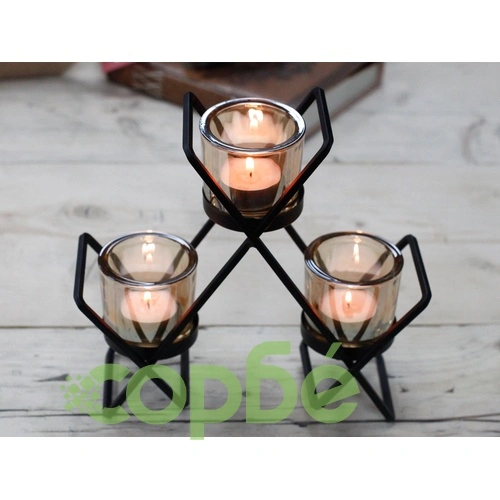 Centrepiece Iron Votive Candle Holder - 3 Cup Triangle ➤ топ цена ➤ sorbe.bg
