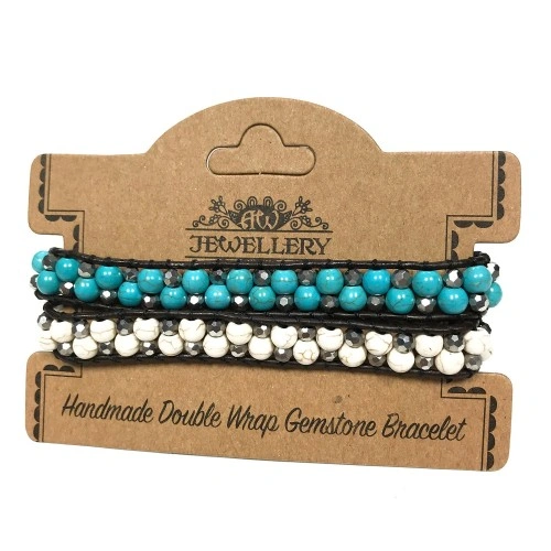 Double Wrap Bracelet - 50/50 - Turquoise and White Agate ➤ топ цена ➤ sorbe.bg
