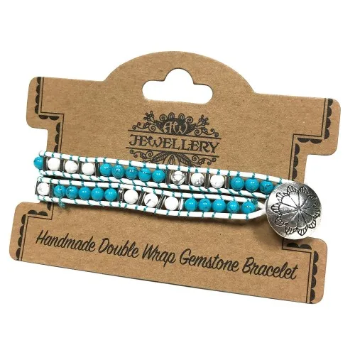 Double Wrap Bracelet - Turquoise and White Agate ➤ топ цена ➤ sorbe.bg