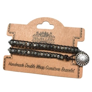 Double Wrap Bracelet - Grey Stone and Mini Globes