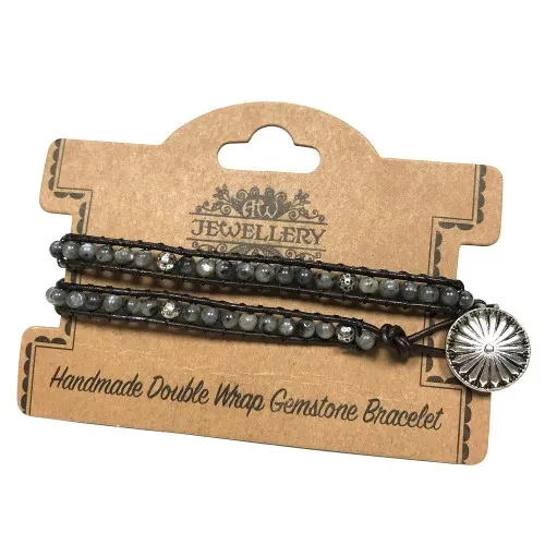 Double Wrap Bracelet - Grey Stone and Mini Globes ➤ топ цена ➤ sorbe.bg