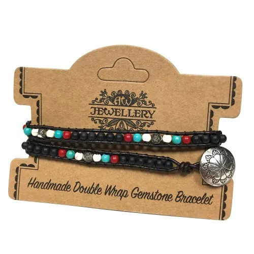 Double Wrap Bracelet - Multi Stone with Floral Detail ➤ топ цена ➤ sorbe.bg