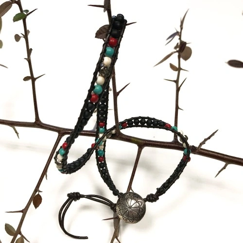 Double Wrap Bracelet - Multi Stone with Floral Detail ➤ топ цена ➤ sorbe.bg