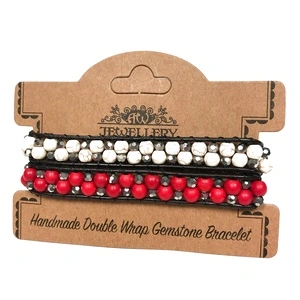 Double Wrap Bracelet - 50/50 Rubystone and White Agate