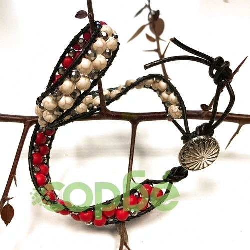 Double Wrap Bracelet - 50/50 Rubystone and White Agate ➤ топ цена ➤ sorbe.bg