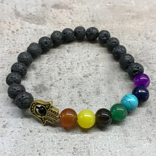Lava Stone Bracelet - Hamsa Chakra ➤ топ цена ➤ sorbe.bg