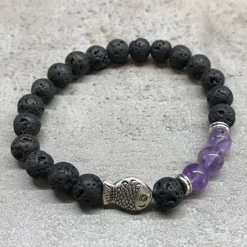 Lava Stone Bracelet - Fish Amethyst ➤ топ цена ➤ sorbe.bg