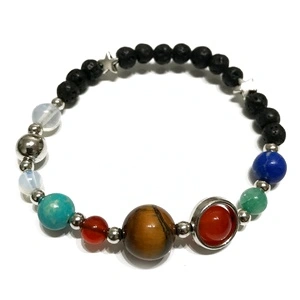 Lava Stone Bracelet - Silver Solar System