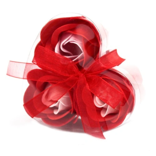 Set of 3 Soap Flower Heart Box - Red Roses ➤ топ цена ➤ sorbe.bg