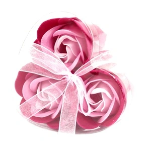 Set of 3 Soap Flower Heart Box - Pink Roses