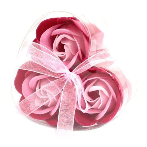 Set of 3 Soap Flower Heart Box - Pink Roses ➤ топ цена ➤ sorbe.bg