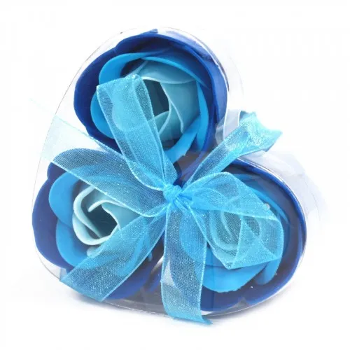 Set of 3 Soap Flower Heart Box - Blue Wedding Roses ➤ топ цена ➤ sorbe.bg