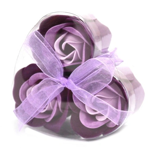 Set of 3 Soap Flower Heart Box - Lavender Roses ➤ топ цена ➤ sorbe.bg