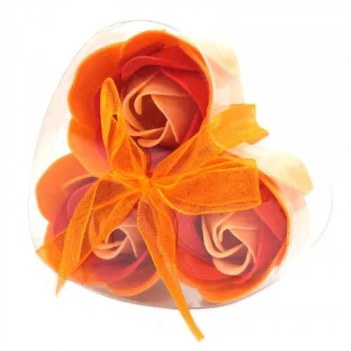 Set of 3 Soap Flower Heart Box - Peach Roses ➤ топ цена ➤ sorbe.bg