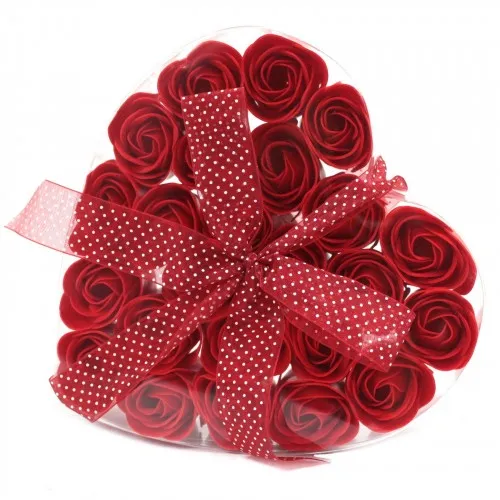 Set of 24 Soap Flower Heart Box - Red Roses ➤ топ цена ➤ sorbe.bg