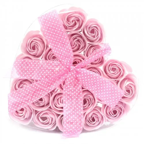 Set of 24 Soap Flower Heart Box - Pink Roses ➤ топ цена ➤ sorbe.bg