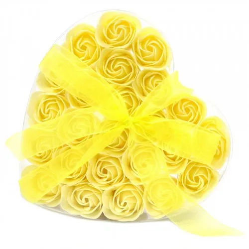 Set of 24 Soap Flower Heart Box - Yellow Roses ➤ топ цена ➤ sorbe.bg