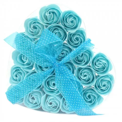 Set of 24 Soap Flower Heart Box - Blue Roses ➤ топ цена ➤ sorbe.bg