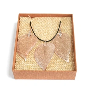 Necklace and Earring Set - Bravery Leaf - Pink Gold