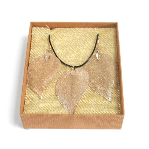Necklace and Earring Set - Bravery Leaf - Pink Gold ➤ топ цена ➤ sorbe.bg