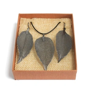 Necklace and Earring Set - Bravery Leaf - Pewter