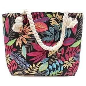 Rope Handle Bag - Red And Blue Flowers
