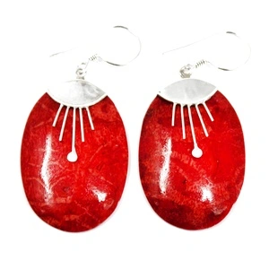 Coral Style 925 Silver Earring - Oval Décor